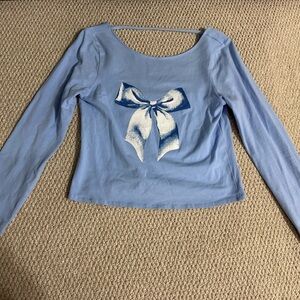 Forever 21 Blue Crop Top with White Bow